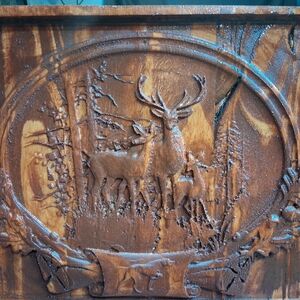 Carved Wood Deer Plaque in Warm Brown